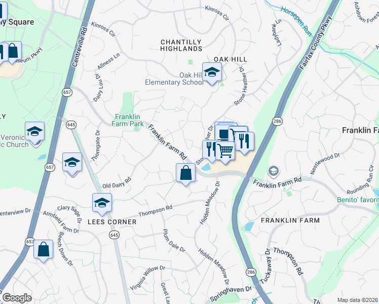 map of restaurants, bars, coffee shops, grocery stores, and more near 13421 Elevation Lane in Herndon