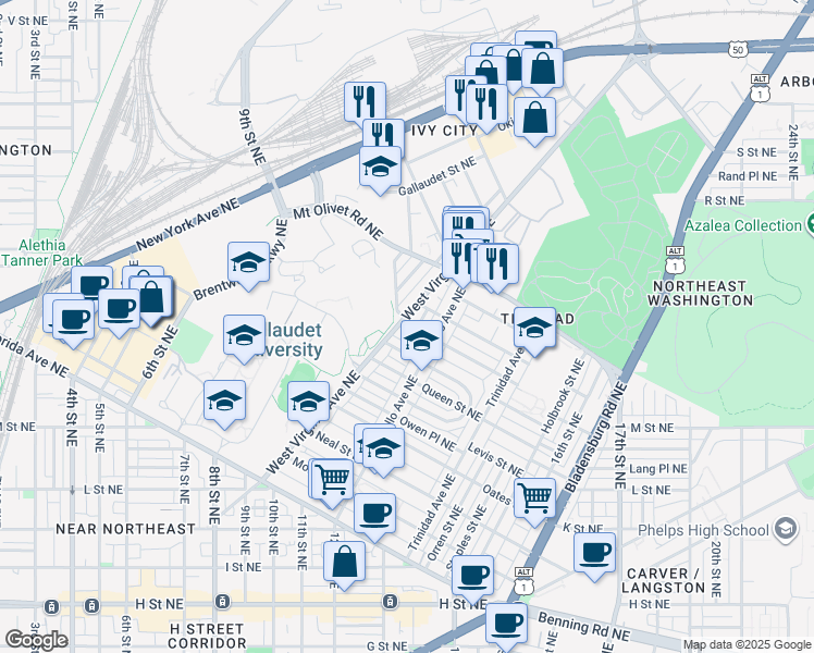 map of restaurants, bars, coffee shops, grocery stores, and more near 101 Independence Avenue Southeast in Washington