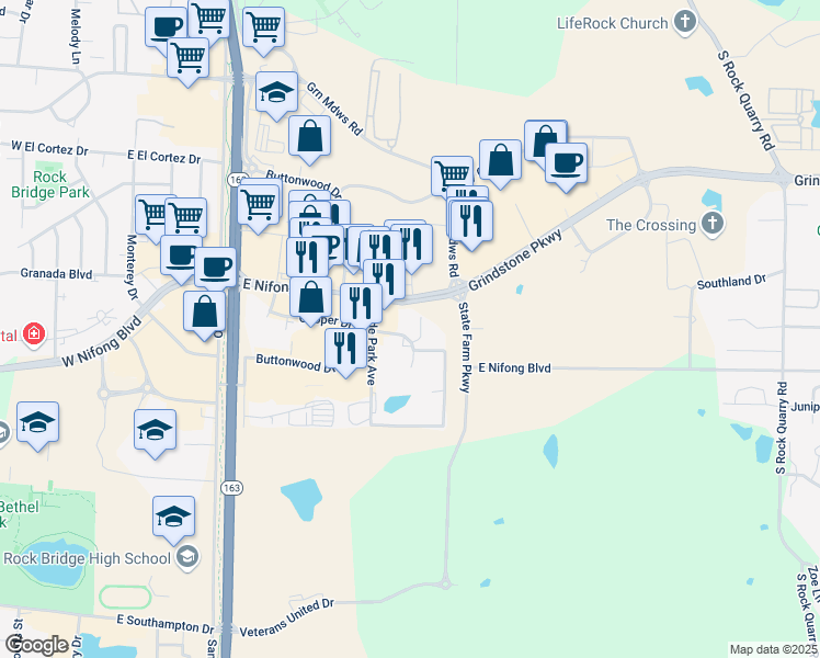 map of restaurants, bars, coffee shops, grocery stores, and more near 931 Cooper Drive North in Columbia