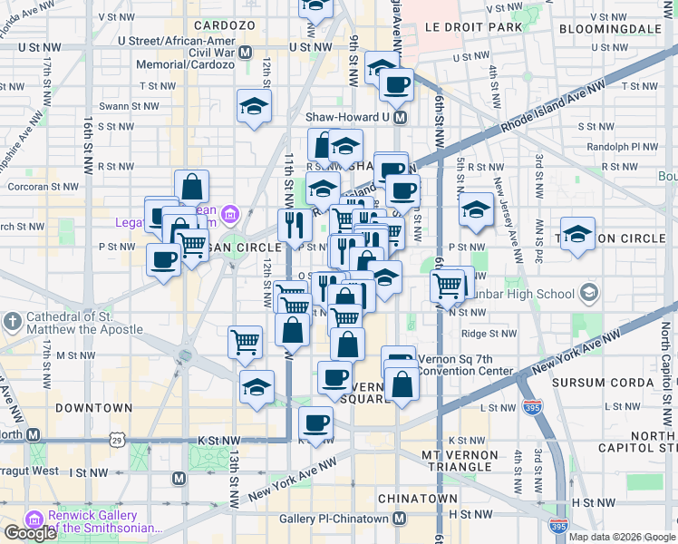 map of restaurants, bars, coffee shops, grocery stores, and more near 101 Independence Avenue Southeast in Washington