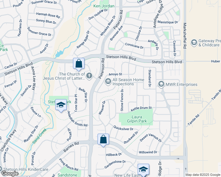 map of restaurants, bars, coffee shops, grocery stores, and more near 5312 Cutgrass Lane in Colorado Springs