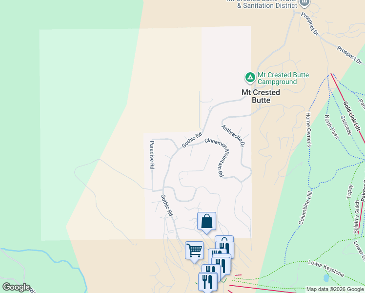map of restaurants, bars, coffee shops, grocery stores, and more near 910 Gothic Rd in Crested Butte
