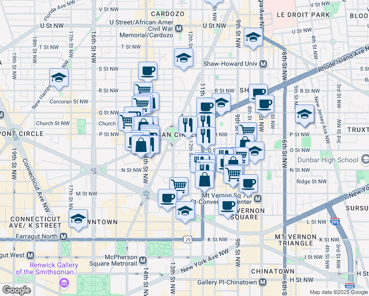 map of restaurants, bars, coffee shops, grocery stores, and more near 101 Independence Avenue Southeast in Washington