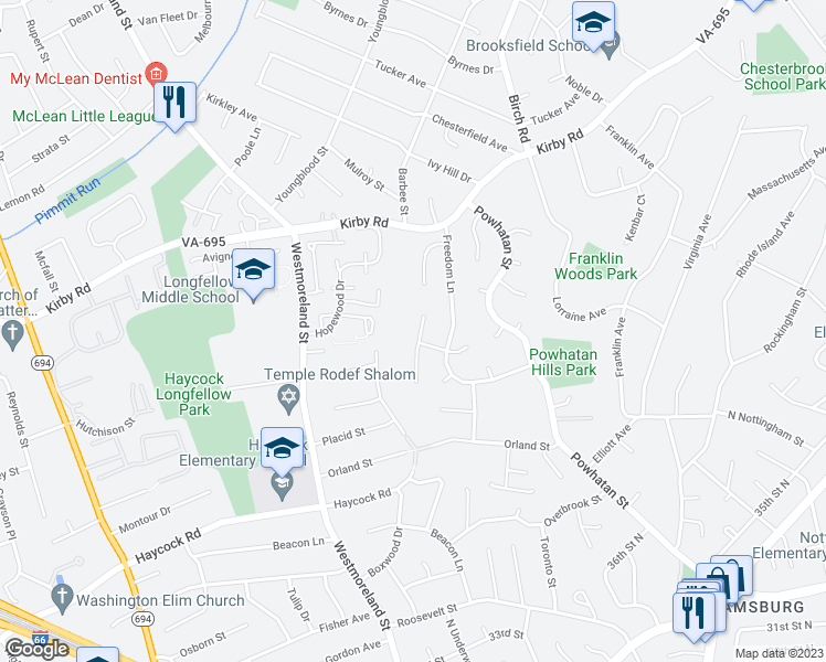 map of restaurants, bars, coffee shops, grocery stores, and more near 2010 Wellfleet Court in Falls Church