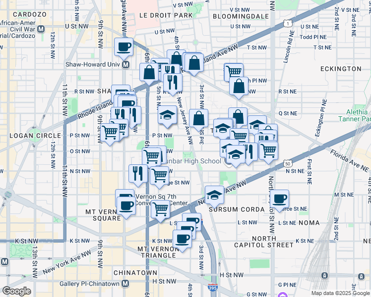 map of restaurants, bars, coffee shops, grocery stores, and more near 409 O Street Northwest in Washington