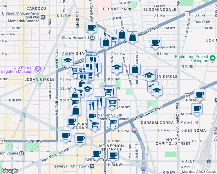 map of restaurants, bars, coffee shops, grocery stores, and more near 101 Independence Avenue Southeast in Washington