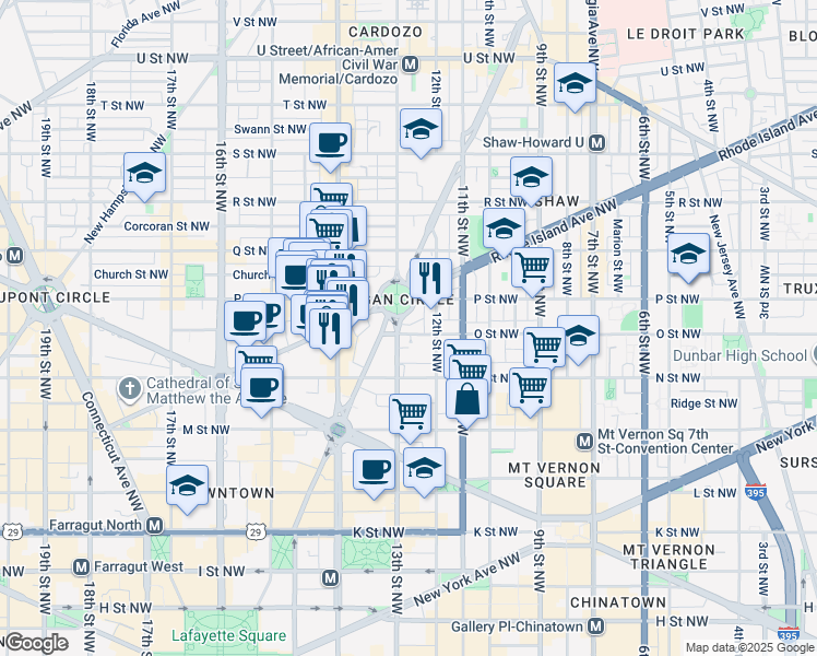 map of restaurants, bars, coffee shops, grocery stores, and more near 101 Independence Avenue Southeast in Washington