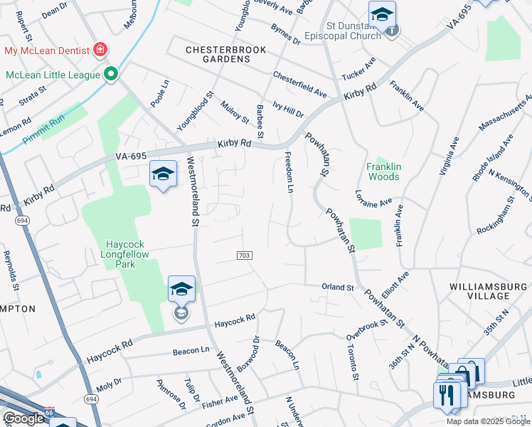 map of restaurants, bars, coffee shops, grocery stores, and more near 2010 Wellfleet Court in Falls Church