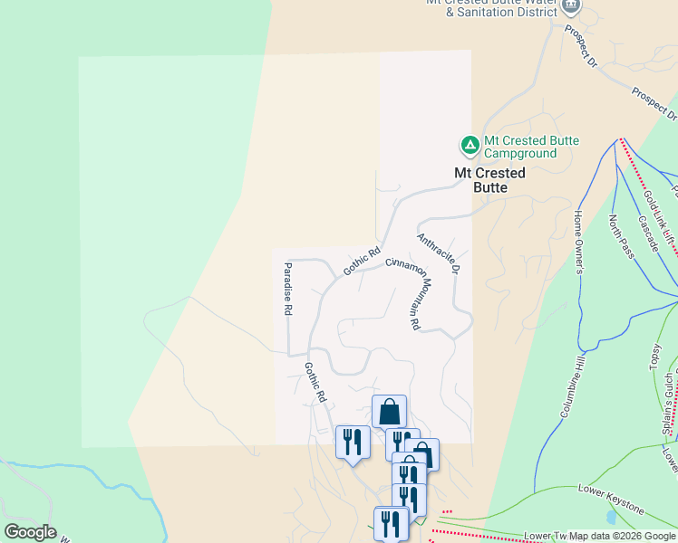 map of restaurants, bars, coffee shops, grocery stores, and more near 906-910 Gothic Road in Crested Butte