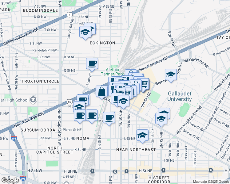 map of restaurants, bars, coffee shops, grocery stores, and more near 101 Independence Avenue Southeast in Washington