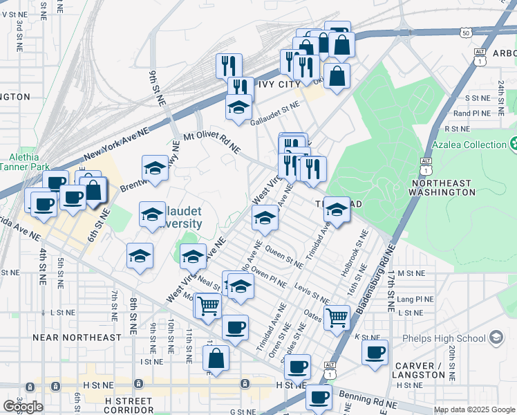 map of restaurants, bars, coffee shops, grocery stores, and more near 101 Independence Avenue Southeast in Washington