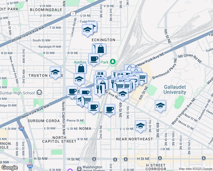 map of restaurants, bars, coffee shops, grocery stores, and more near 101 Independence Avenue Southeast in Washington