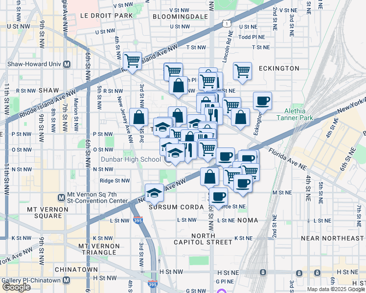 map of restaurants, bars, coffee shops, grocery stores, and more near 101 Independence Avenue Southeast in Washington