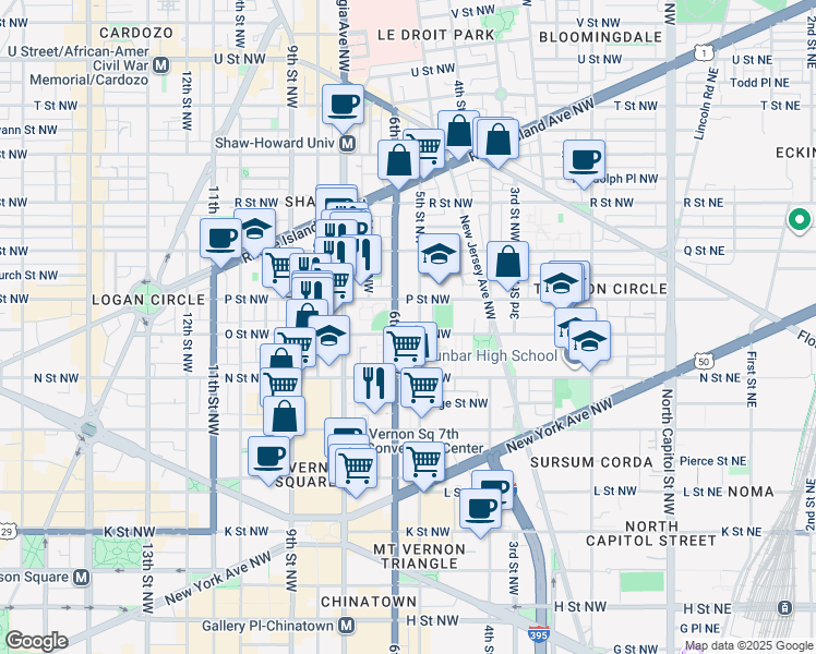 map of restaurants, bars, coffee shops, grocery stores, and more near 101 Independence Avenue Southeast in Washington