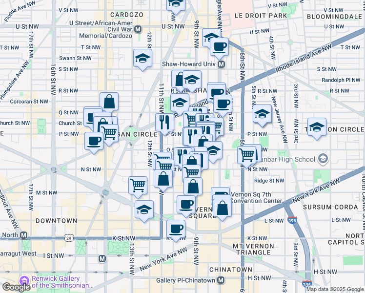 map of restaurants, bars, coffee shops, grocery stores, and more near 101 Independence Avenue Southeast in Washington
