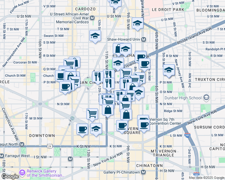map of restaurants, bars, coffee shops, grocery stores, and more near 101 Independence Avenue Southeast in Washington