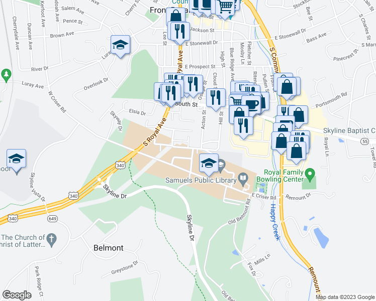 map of restaurants, bars, coffee shops, grocery stores, and more near 131 Beeden Lane in Front Royal
