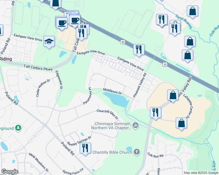 map of restaurants, bars, coffee shops, grocery stores, and more near 43898 Middlesex Dr in Chantilly
