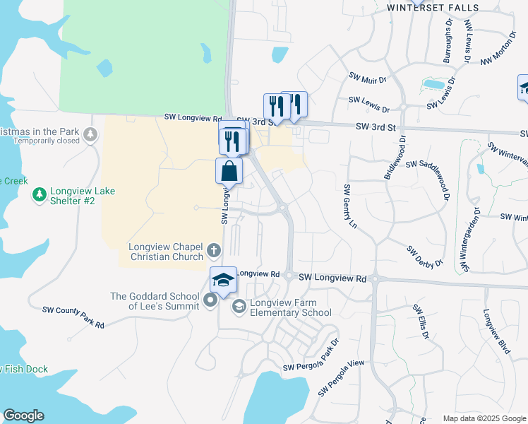 map of restaurants, bars, coffee shops, grocery stores, and more near 521 Southwest Kessler Drive in Lee's Summit