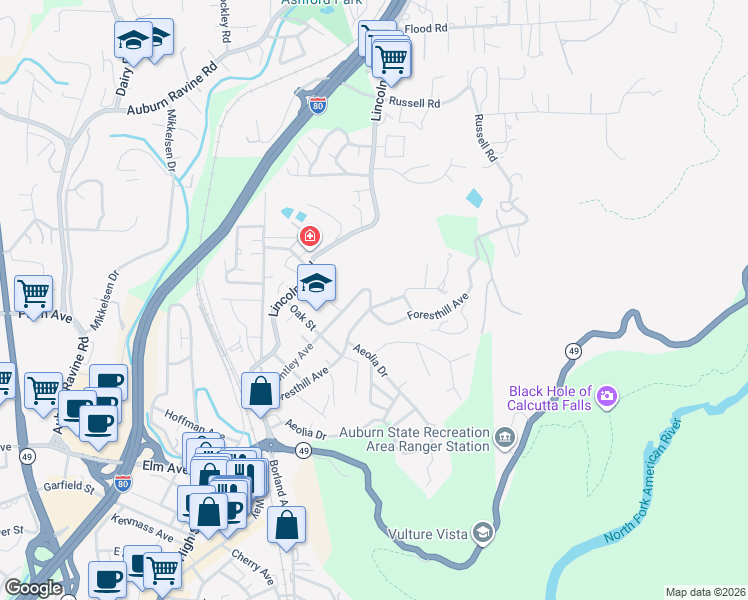 map of restaurants, bars, coffee shops, grocery stores, and more near 150 Greenfield Avenue in Auburn
