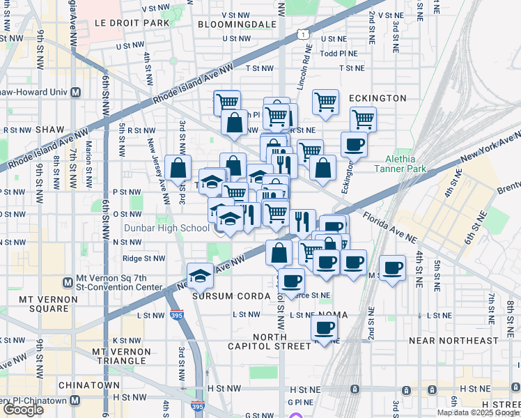 map of restaurants, bars, coffee shops, grocery stores, and more near 37 O Street Northwest in Washington