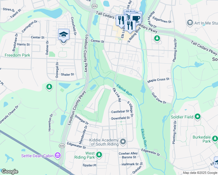 map of restaurants, bars, coffee shops, grocery stores, and more near 25583 Creek Run Terrace in Chantilly