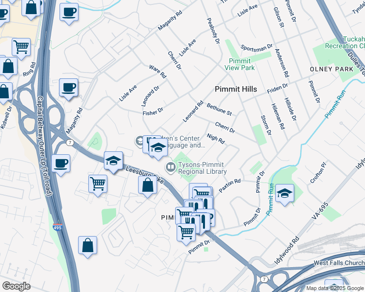 map of restaurants, bars, coffee shops, grocery stores, and more near 2021 Kilgore Road in Falls Church