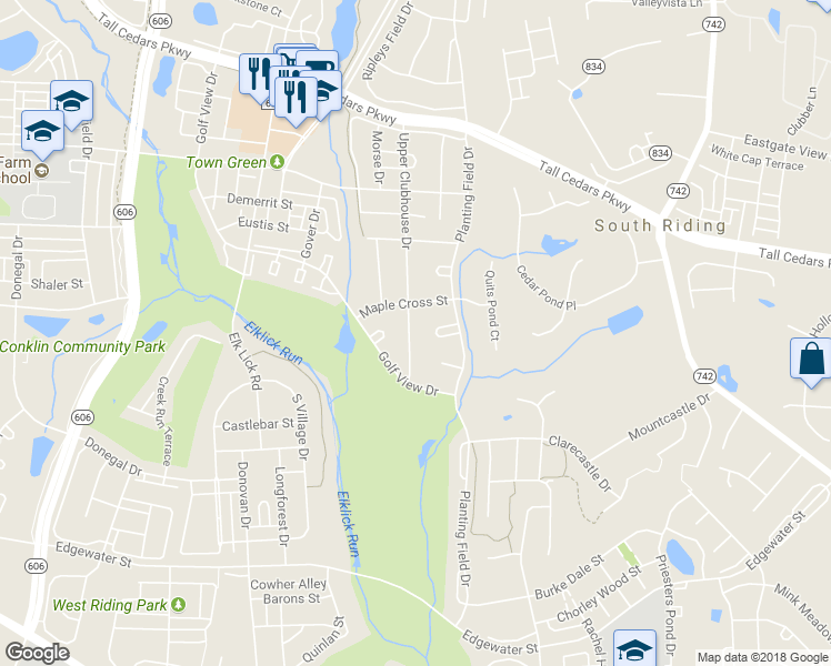 map of restaurants, bars, coffee shops, grocery stores, and more near 25564 Upper Clubhouse Drive in Chantilly