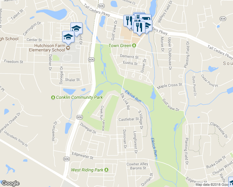 map of restaurants, bars, coffee shops, grocery stores, and more near 25583 Creek Run Terrace in Chantilly