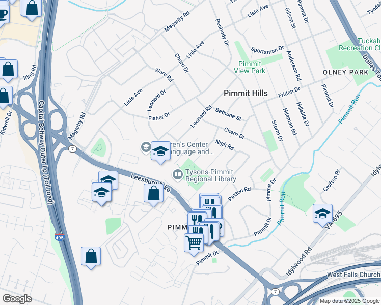 map of restaurants, bars, coffee shops, grocery stores, and more near 2021 Kilgore Road in Falls Church