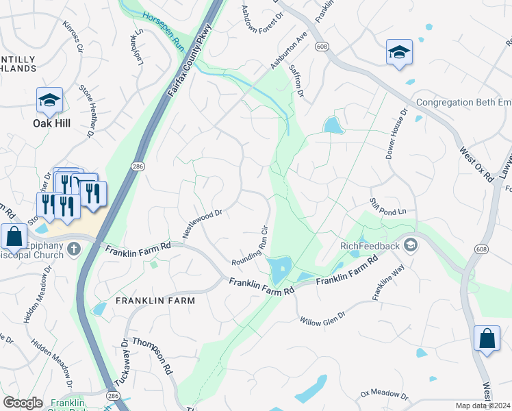 map of restaurants, bars, coffee shops, grocery stores, and more near 13112 Tingewood Court in Herndon