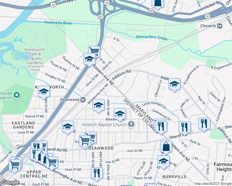 map of restaurants, bars, coffee shops, grocery stores, and more near 101 Independence Avenue Southeast in Washington