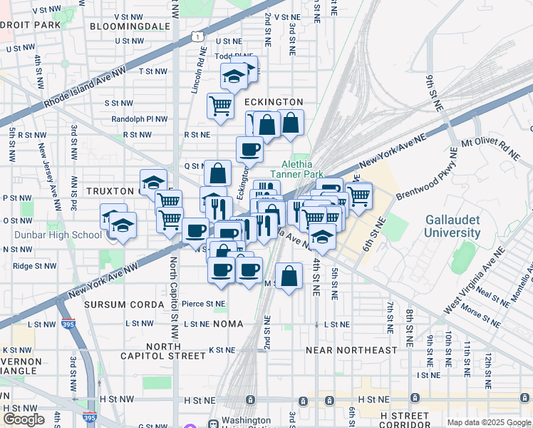 map of restaurants, bars, coffee shops, grocery stores, and more near 101 Independence Avenue Southeast in Washington