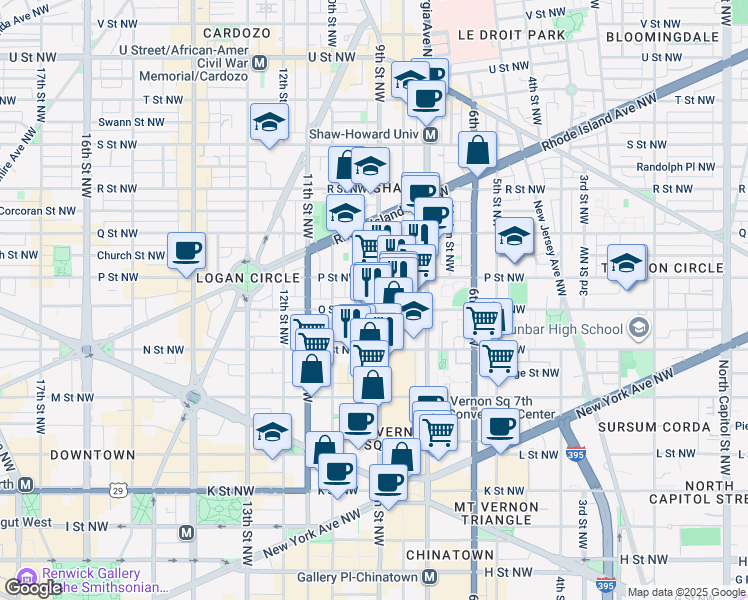 map of restaurants, bars, coffee shops, grocery stores, and more near 101 Independence Avenue Southeast in Washington