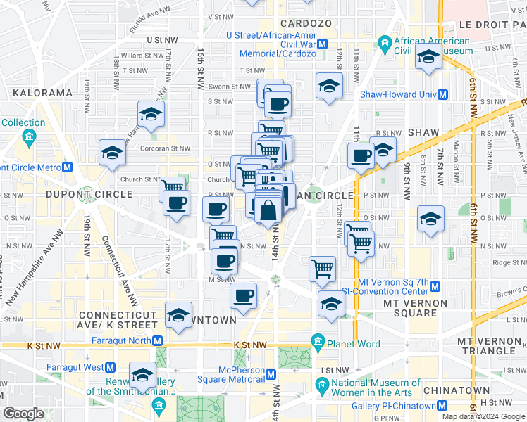 map of restaurants, bars, coffee shops, grocery stores, and more near 101 Independence Avenue Southeast in Washington