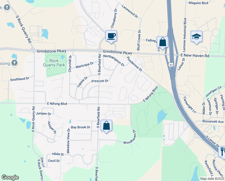 map of restaurants, bars, coffee shops, grocery stores, and more near 2418 Calder Court in Columbia