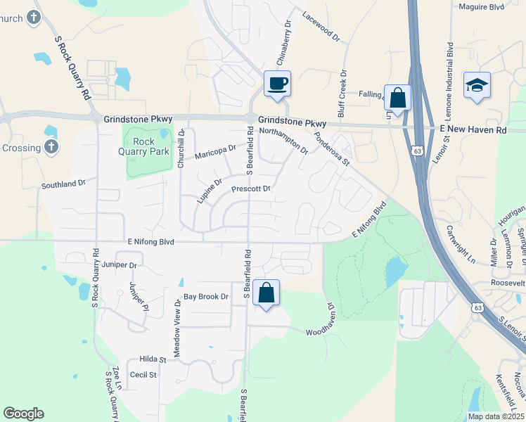 map of restaurants, bars, coffee shops, grocery stores, and more near 2418 Calder Court in Columbia