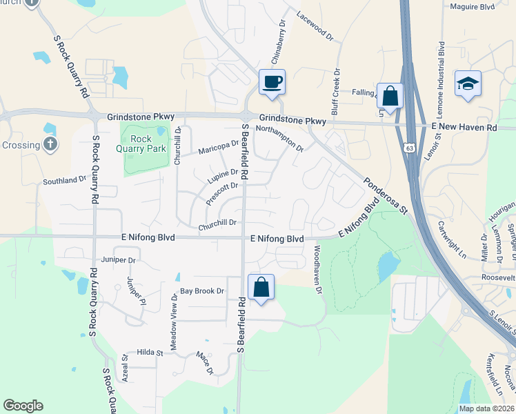 map of restaurants, bars, coffee shops, grocery stores, and more near 2411 Calder Court in Columbia