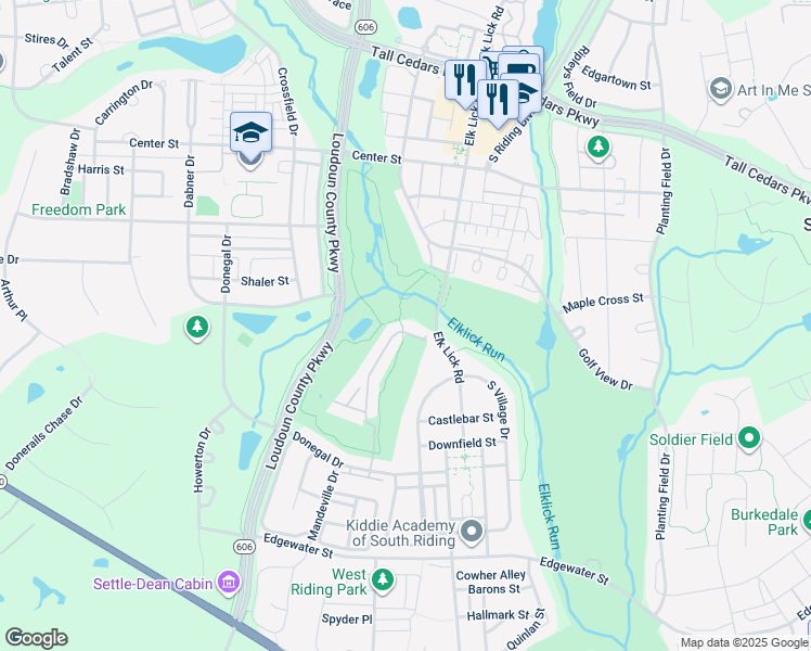map of restaurants, bars, coffee shops, grocery stores, and more near 25591 Creek Run Terrace in Chantilly