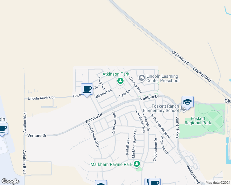 map of restaurants, bars, coffee shops, grocery stores, and more near 1418 La Guardia Circle in Lincoln