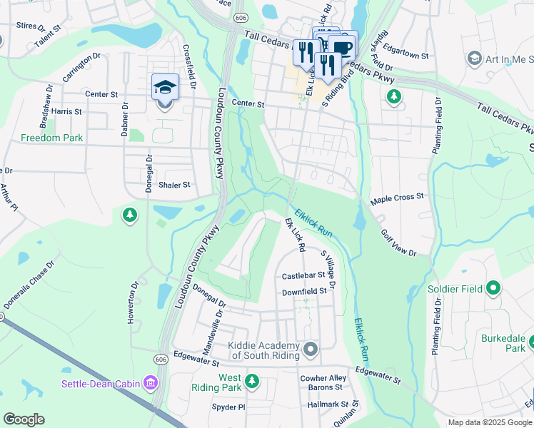 map of restaurants, bars, coffee shops, grocery stores, and more near 25591 Creek Run Terrace in Chantilly