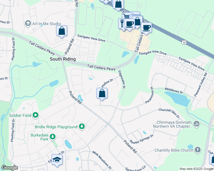 map of restaurants, bars, coffee shops, grocery stores, and more near 25552 Cedar Hollow Drive in Chantilly
