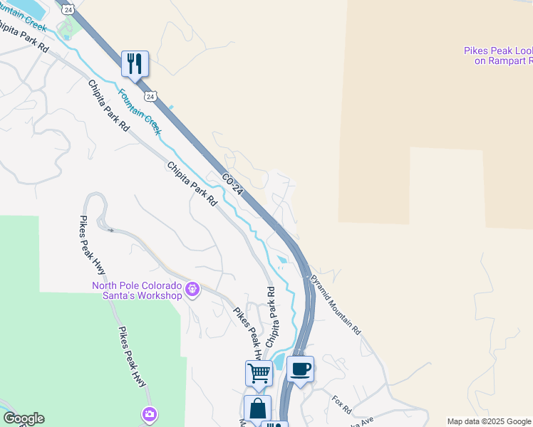 map of restaurants, bars, coffee shops, grocery stores, and more near 8338 U.S. 24 in Cascade-Chipita Park