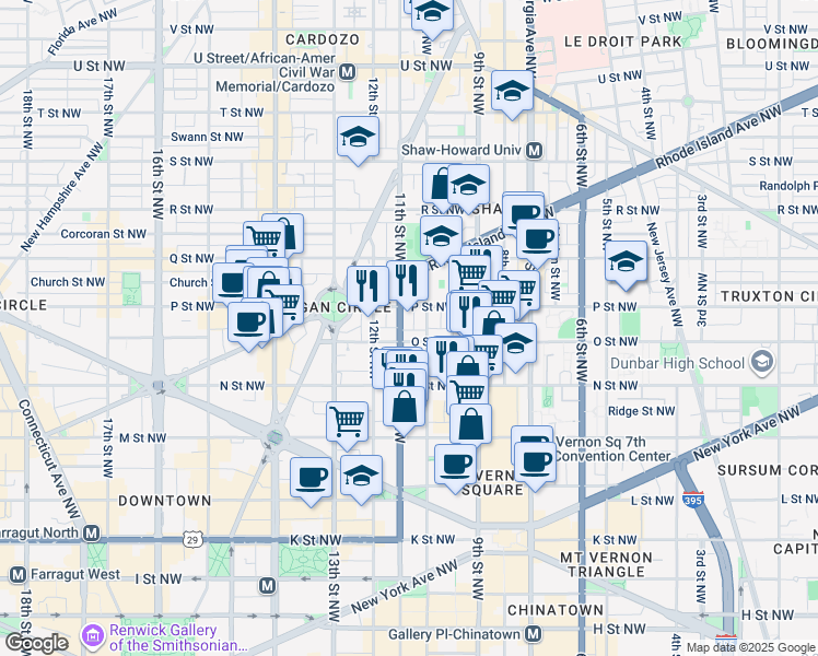 map of restaurants, bars, coffee shops, grocery stores, and more near 101 Independence Avenue Southeast in Washington