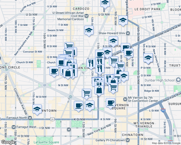map of restaurants, bars, coffee shops, grocery stores, and more near 101 Independence Avenue Southeast in Washington