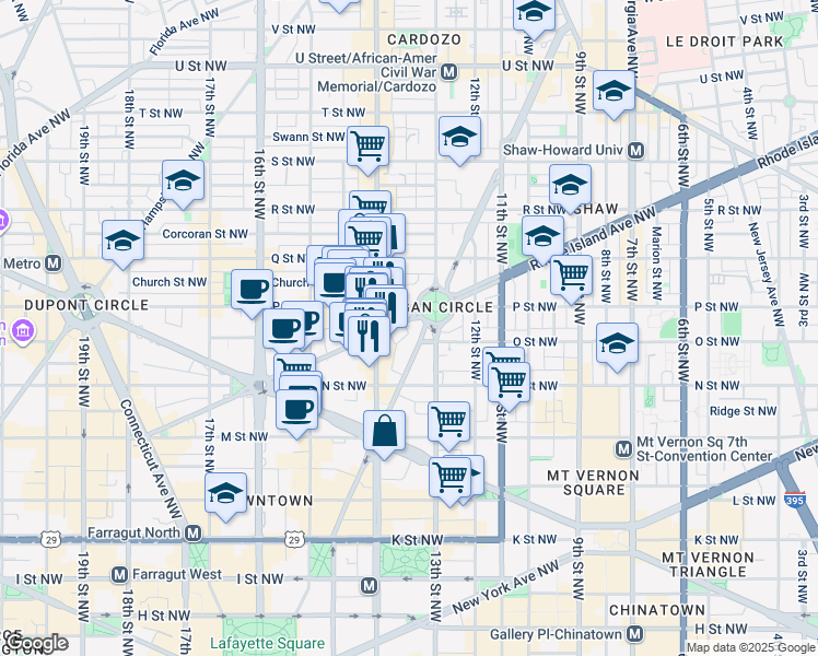 map of restaurants, bars, coffee shops, grocery stores, and more near 101 Independence Avenue Southeast in Washington