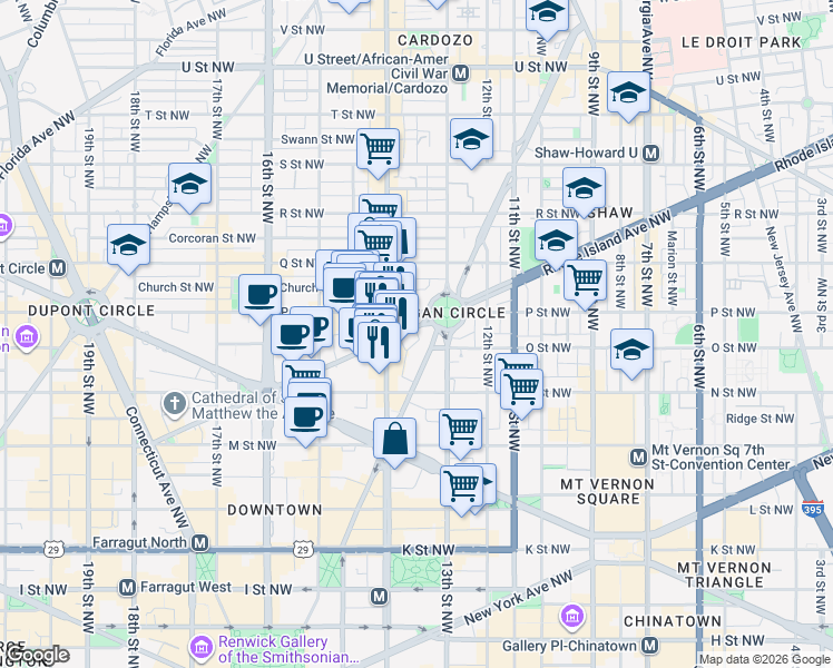 map of restaurants, bars, coffee shops, grocery stores, and more near 101 Independence Avenue Southeast in Washington