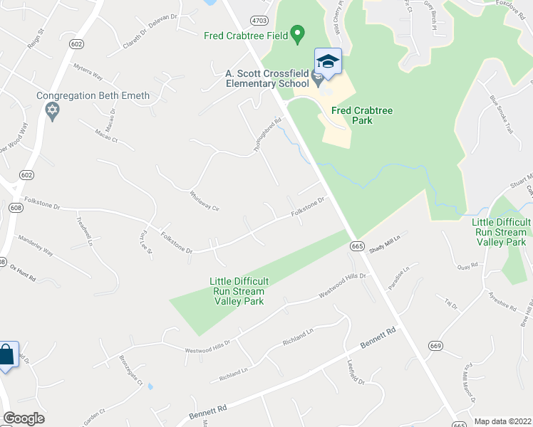 map of restaurants, bars, coffee shops, grocery stores, and more near 12124 Folkstone Drive in Herndon