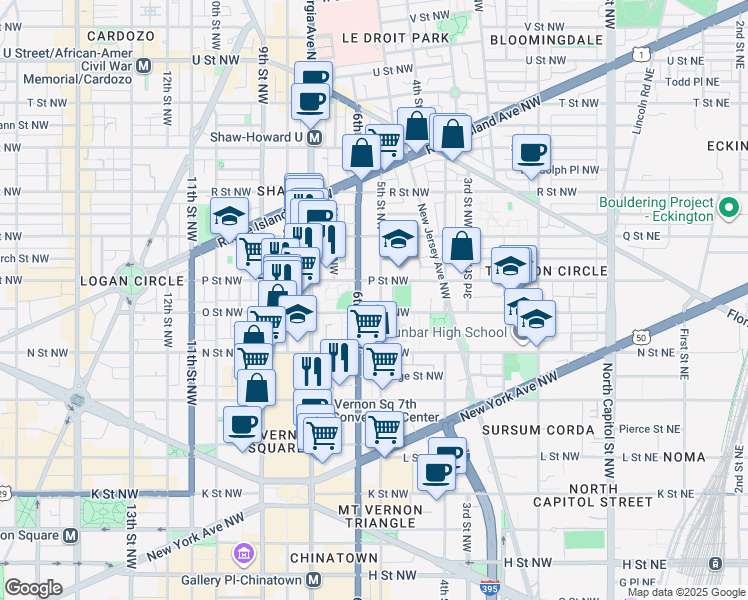 map of restaurants, bars, coffee shops, grocery stores, and more near 101 Independence Avenue Southeast in Washington