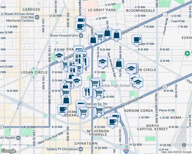 map of restaurants, bars, coffee shops, grocery stores, and more near 1412 5th Street Northwest in Washington